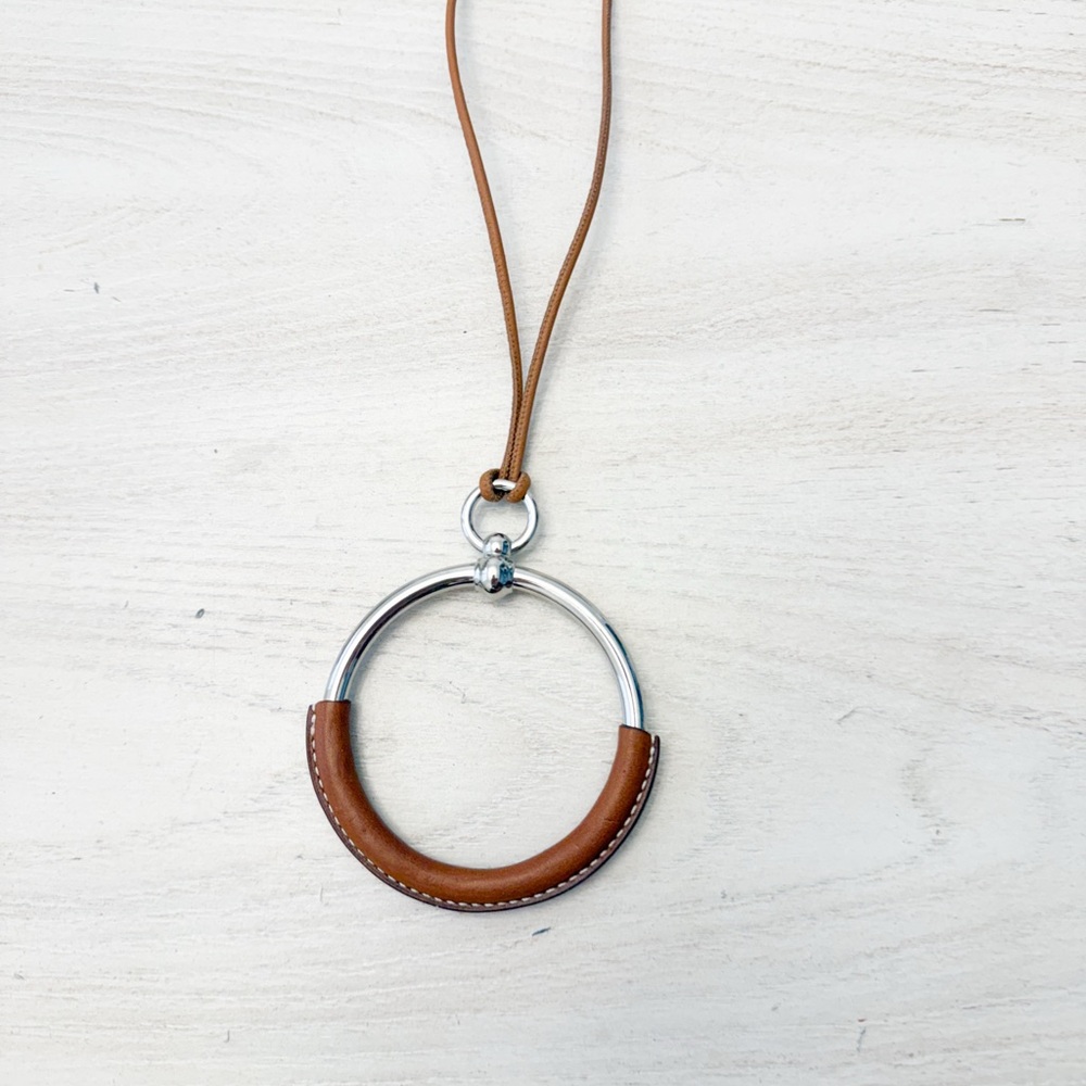 Brown and Silver Leather Necklace - Picture 2 of 2